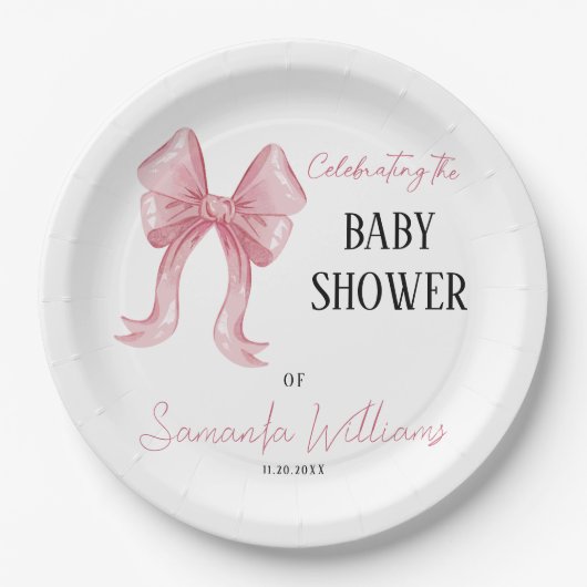 ミニマルエレガントリストピンクボーガールベビーシャワー ペーパープレート (正面)