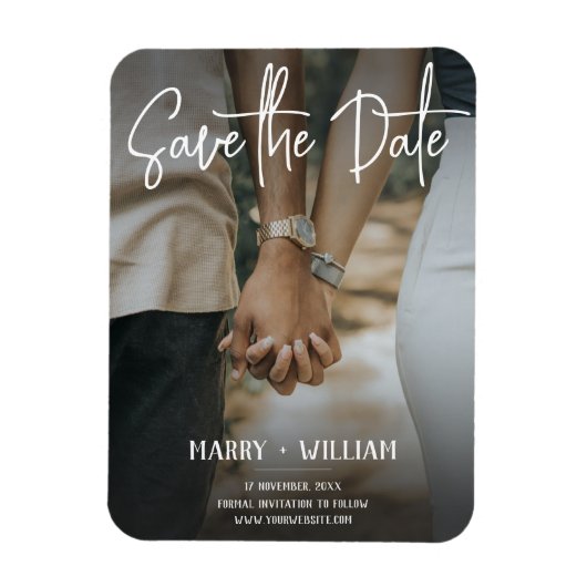 ミニマルエレガントリストフォトウェディング日付の保存 マグネット (縦)