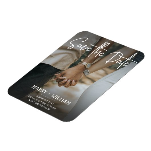 ミニマルエレガントリストフォトウェディング日付の保存 マグネット (左側)