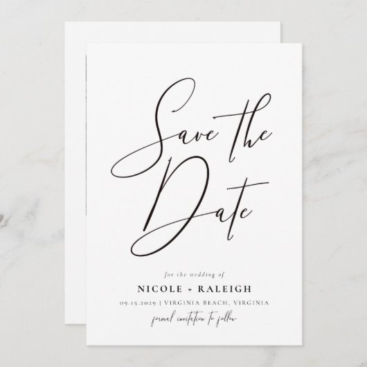 ミニマルエレガントリストフォトデートの保存 招待状 (正面/裏面)