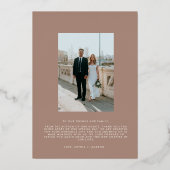 ミニマルエレガントリストフォトバラ金ゴールドサンキューカード 箔招待状 (裏面)