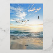 ミニマルエレガントリストフォトビーチ結婚式 箔招待状 (裏面)