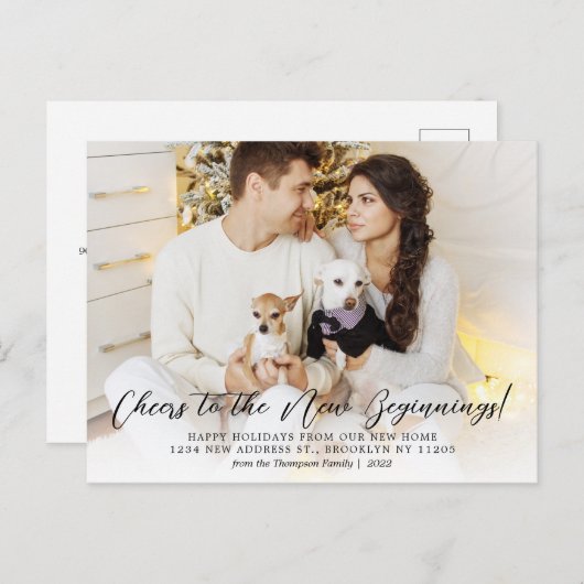 ミニマルエレガントリストフォトホリデー移動 案内ポストカード (正面/裏面)