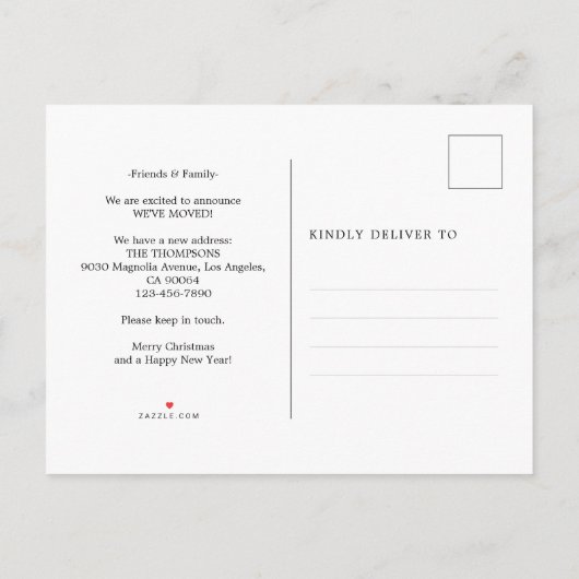 ミニマルエレガントリストフォトホリデー移動 案内ポストカード (裏面)