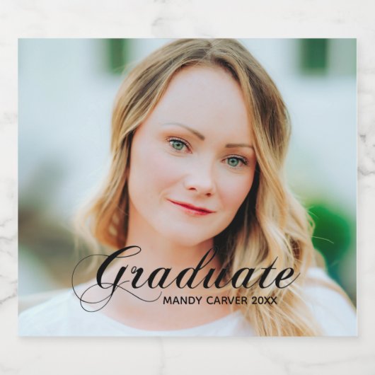 ミニマルエレガントリストフォト卒業パーティー スパークリングワインラベル (シングルラベル)