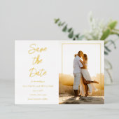 ミニマルエレガントリストフォト日付を保存 箔招待状 (立ち正面)