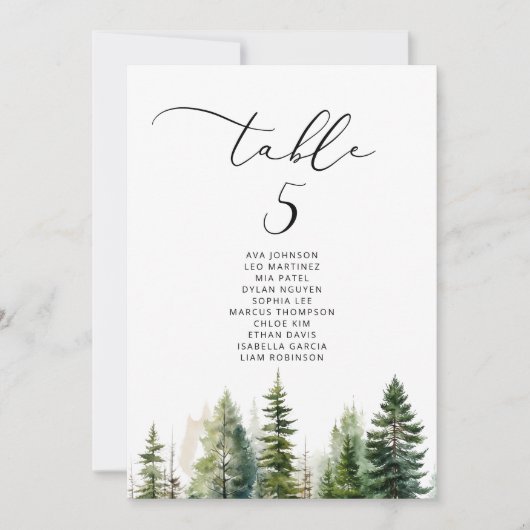 ミニマルエレガントリストフォレストのテーブル席一覧カード 招待状 (正面)