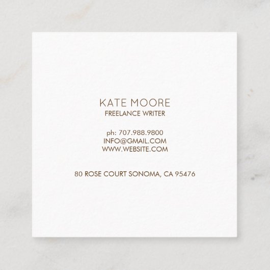 ミニマルエレガントリストブラウン白ヴィンテージ作家 スクエア名刺 (裏面)