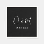 ミニマルエレガントリストブラッククラシックモノグラム結婚ズ スタンダードカクテルナプキン (正面)