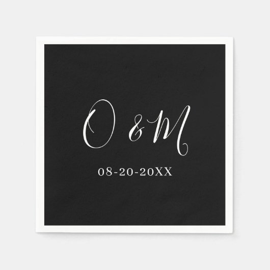ミニマルエレガントリストブラッククラシックモノグラム結婚ズ スタンダードカクテルナプキン (正面)
