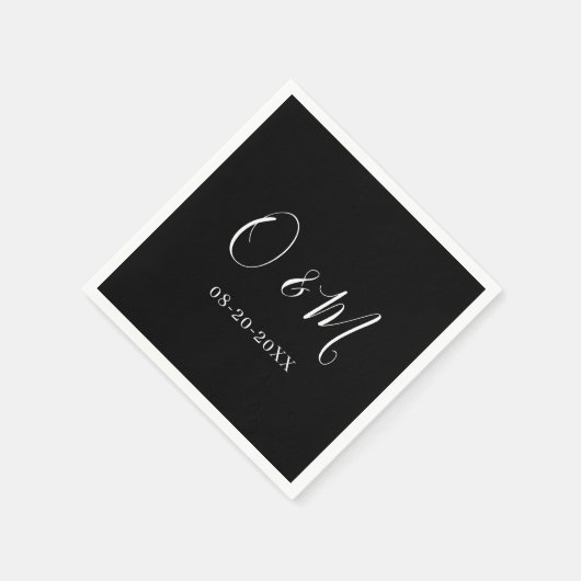 ミニマルエレガントリストブラッククラシックモノグラム結婚ズ スタンダードカクテルナプキン (角)