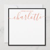 ミニマルエレガントリストブラックストリップコーラルスクリプト名N ノートカード (正面)