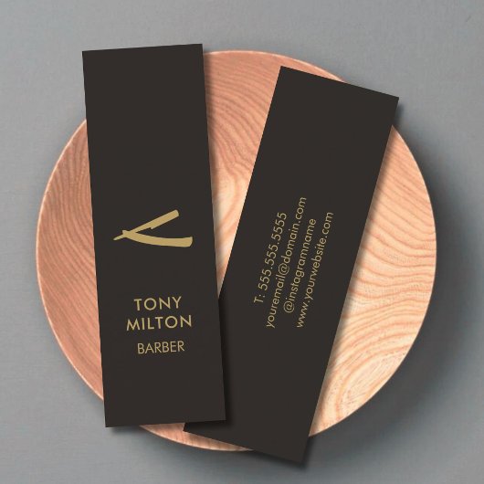 ミニマルエレガントリストブラックフェイク金ゴールド理容師 スキニー名刺