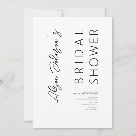 ミニマルエレガントリストブラックブライダルシャワー招待 招待状 (正面)