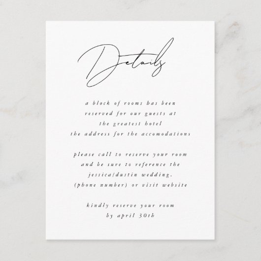 ミニマルエレガントリストブラック結婚の詳細 エンクロージャーカード (正面)