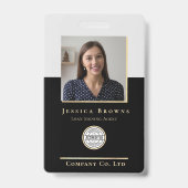 ミニマルエレガントリストブラック金ゴールドフォトロゴQRコード バッジ (Front)