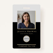 ミニマルエレガントリストブラック金ゴールドフォトロゴQRコード バッジ (正面)