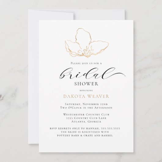 ミニマルエレガントリストブラック金ゴールドブライダルシャワー 招待状 (正面)