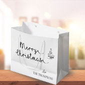 ミニマルエレガントリストブラック&ホワイトのメリークリスマス ラージペーパーバッグ