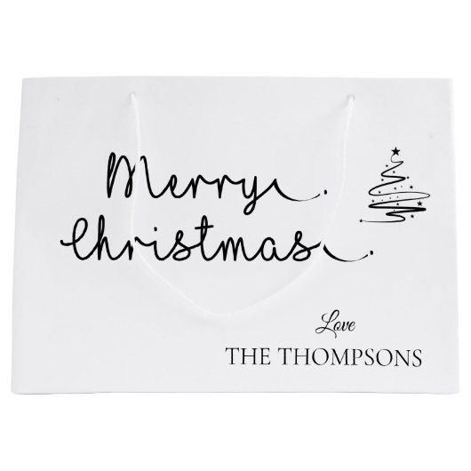 ミニマルエレガントリストブラック&ホワイトのメリークリスマス ラージペーパーバッグ (正面)