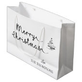 ミニマルエレガントリストブラック&ホワイトのメリークリスマス ラージペーパーバッグ (正面アングル)
