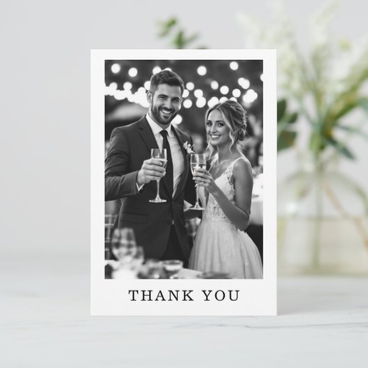 ミニマルエレガントリストブラック&ホワイト写真結婚ズ サンキューカード (スタンド正面)
