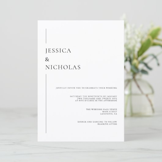 ミニマルエレガントリストブラック&ホワイト結婚ズ 招待状 (スタンド正面)