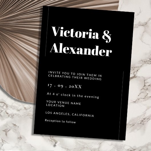 ミニマルエレガントリストブラック&ホワイト結婚ズ 招待状