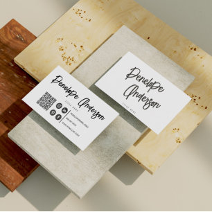 ミニマルエレガントリストブラック&ホワイトQRコードモダン 名刺