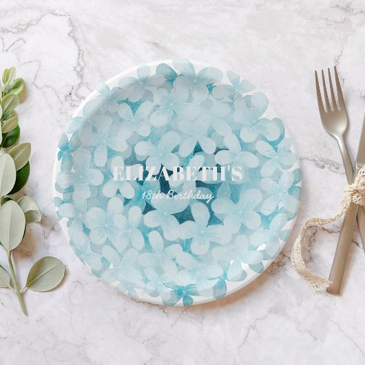 ミニマルエレガントリストブルーアジサイ誕生日パーティー ペーパープレート