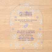 ミニマルエレガントリストブルースノーフレーク冬の結婚式 アクリル招待状 (正面)