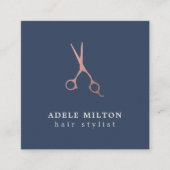 ミニマルエレガントリストブルーバラ金ゴールド美容師 スクエア名刺 (正面)