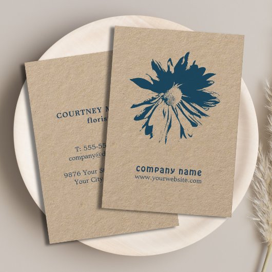 ミニマルエレガントリストブルーフラワーフローリスト 名刺