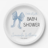 ミニマルエレガントリストブルーボウボーイ赤ちゃんシャワー ペーパープレート (正面)