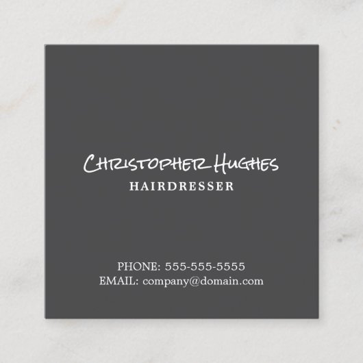 ミニマルエレガントリストプレイングレー&ホワイトヘアドレッサー スクエア名刺 (正面)