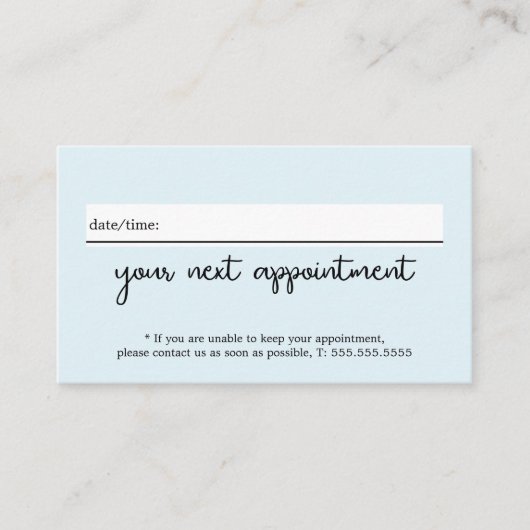 ミニマルエレガントリストホワイトブルー美しい 予約カード (正面)