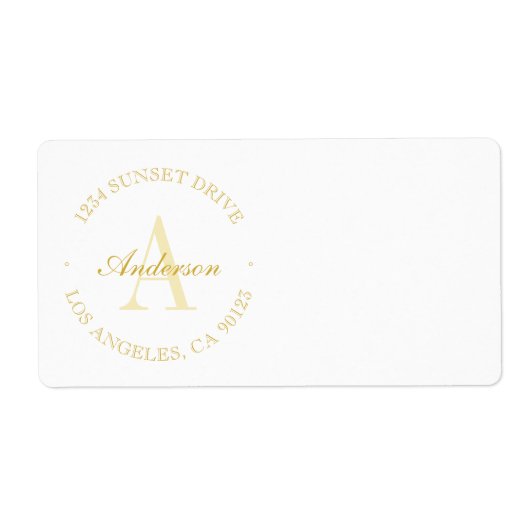 ミニマルエレガントリストホワイト&金ゴールドモノグラムラベル ラベル (正面)