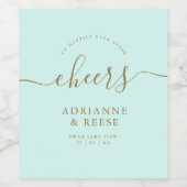 ミニマルエレガントリストミントグリーン&金ゴールド結婚ズ ワインラベル (シングルラベル)