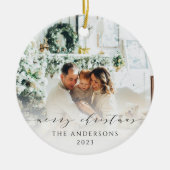 ミニマルエレガントリストメリークリスマスフォト セラミックオーナメント (正面)