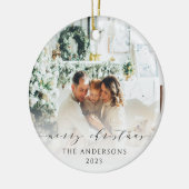 ミニマルエレガントリストメリークリスマスフォト セラミックオーナメント (左)