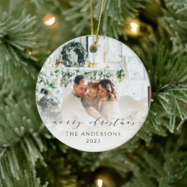 ミニマルエレガントリストメリークリスマスフォト セラミックオーナメント
