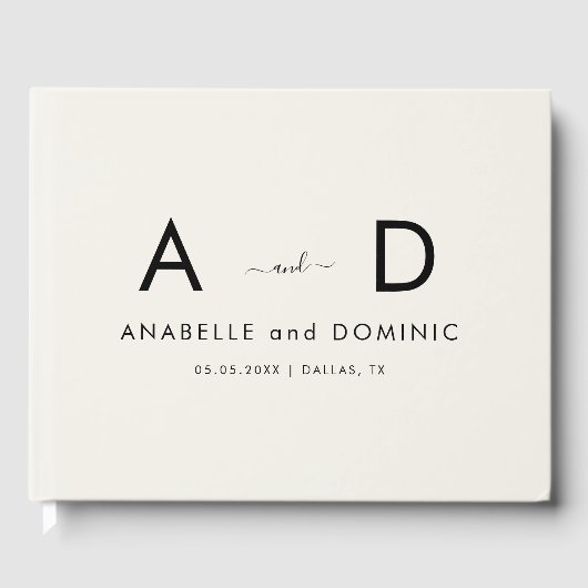 ミニマルエレガントリストモノグラムアイボリー&ブラック結婚ズ ゲストブック (正面)