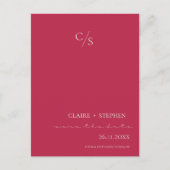ミニマルエレガントリストモノグラムスクリプトMagenta結婚's 案内ポストカード (正面)