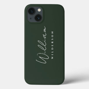 ミニマルエレガントリストモノグラムダークグリーン森林 iPhone 13ケース