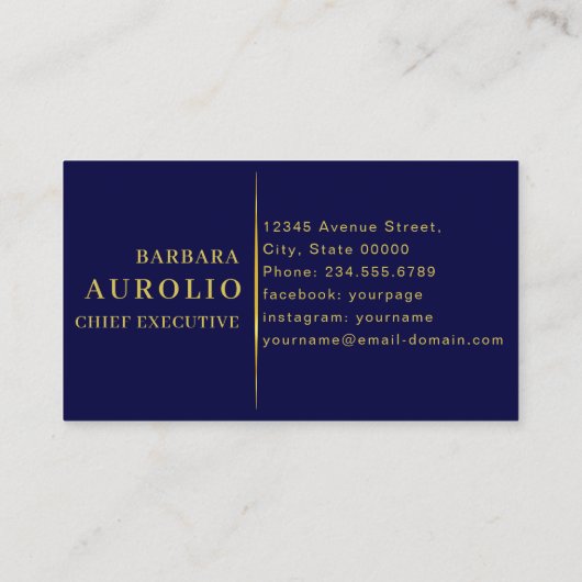 ミニマルエレガントリストモノグラムダークネイビーブルー金ゴールド 名刺 (裏面)