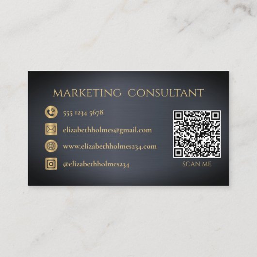 ミニマルエレガントリストモノグラムダークネイビーブルーQRコード 名刺 (裏面)