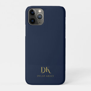 ミニマルエレガントリストモノグラムダークブルースタイリッシュ金ゴールド iPhone 11 PROケース