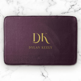 ミニマルエレガントリストモノグラムダークレッドスタイリッシュ金ゴールド バスマット