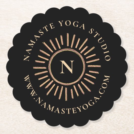 ミニマルエレガントリストモノグラムブラックイエロー金ゴールド ペーパーコースター (正面)