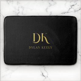 ミニマルエレガントリストモノグラムブラックスタイリッシュ金ゴールド バスマット